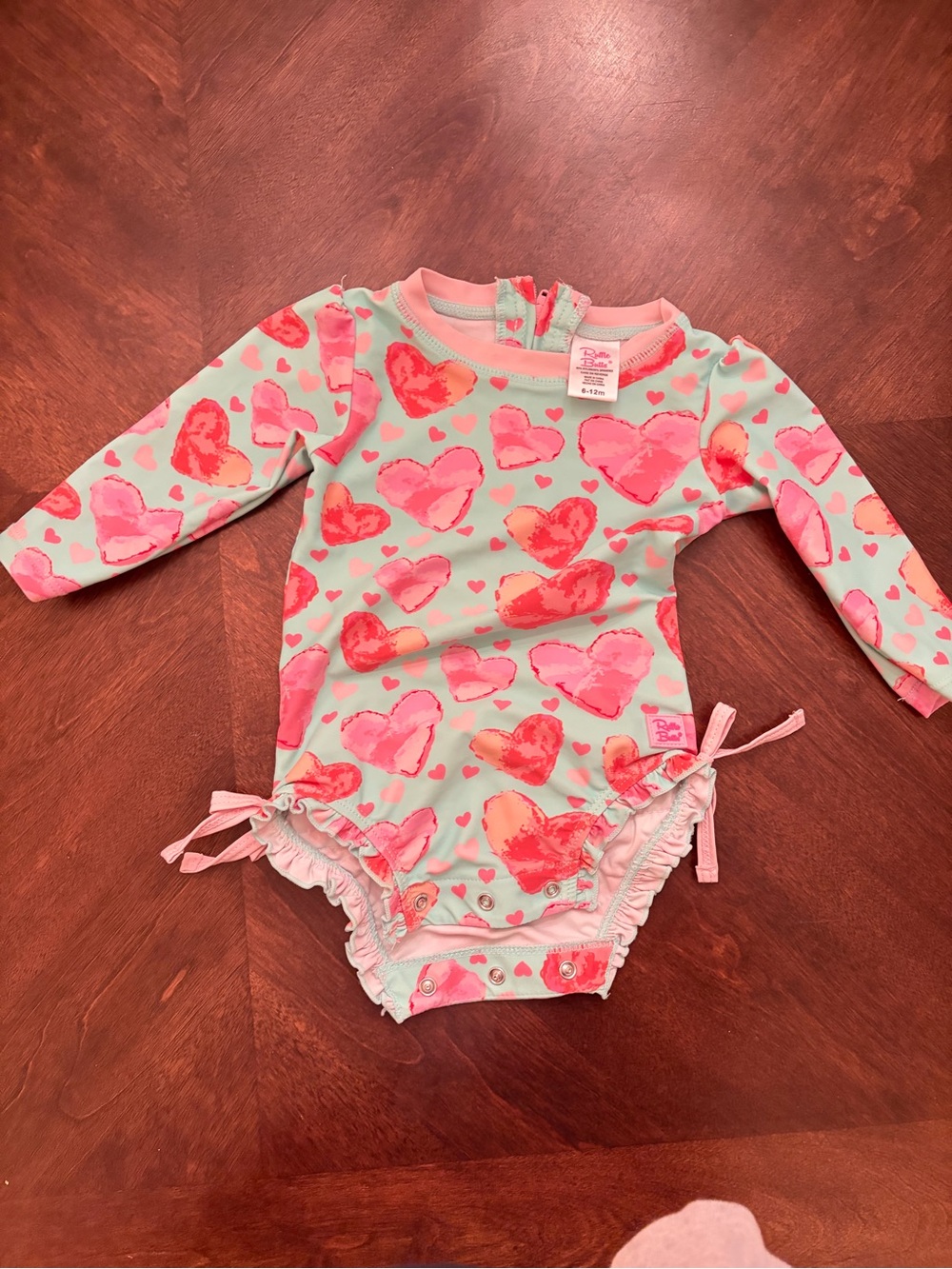 Baby Long-Sleeve Heart One-Piece Bodysuit - Pink Hearts on Mint
